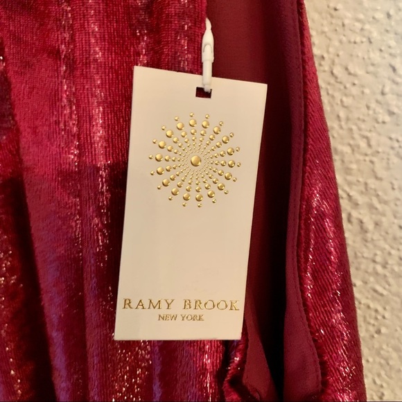 NWT RAMY BROOK Ellin Velvet Halter Garnet Red Mini Dress | Size Large | $398 - Picture 7 of 8